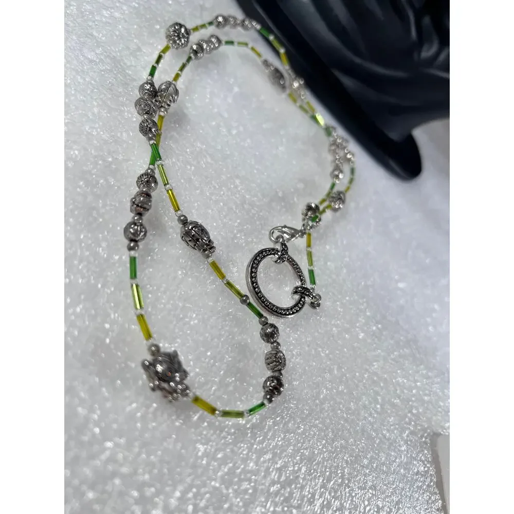 Green Yellow beaded Eye Wear Glasses ID Chain Holder Accessory NEW Deadstock